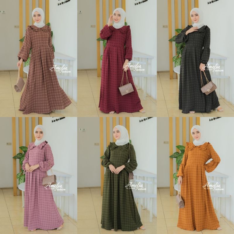 DRESS GAMIS MIDI TUNIK CRINKLE RUBI RUBY DOT TWOTONE