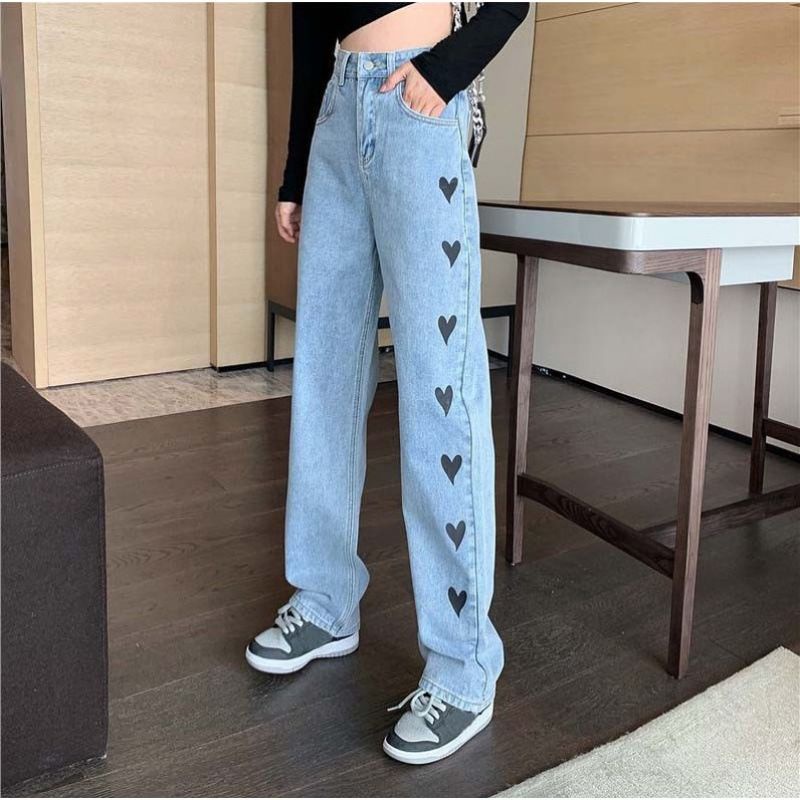 (COD/READY)HIGWAIST CAMRE LOVE JEANS-KULOT CELANA JEANS WANITA-FASHION WANITA-IMPORT