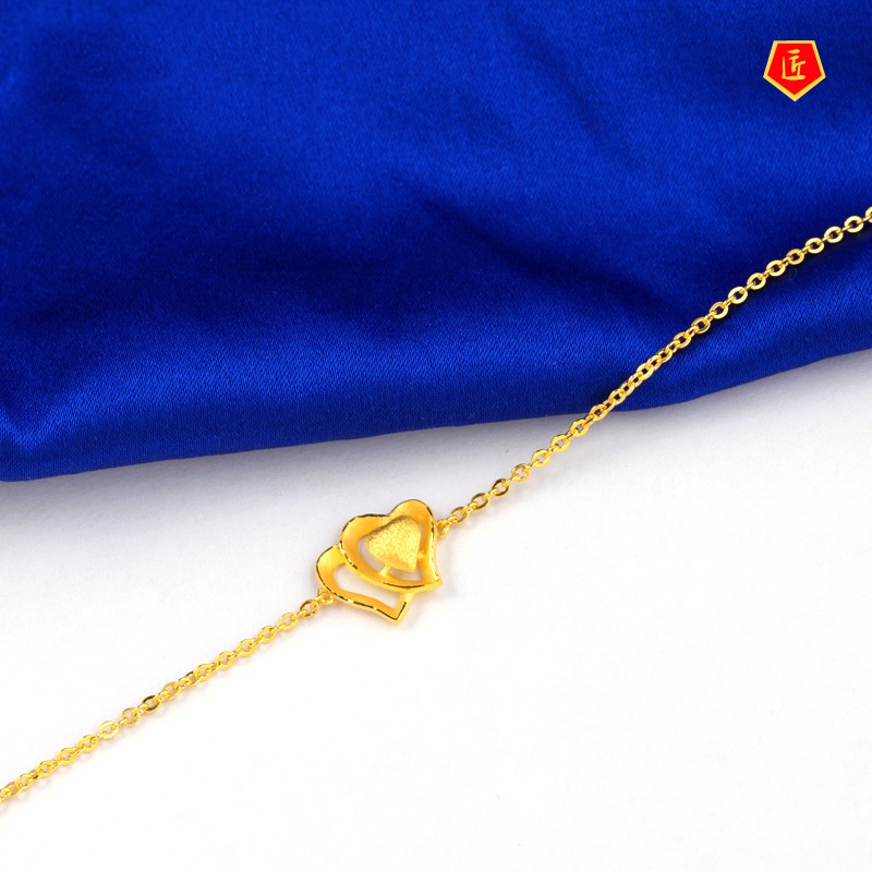 [Ready Stock]Women's 3D Gold Bracelet Adjustable Heart-Shaped Bracelet