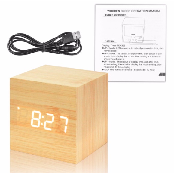 Jam Meja Kayu LED Digital Wooden Small Table Clock Desk Terlaris