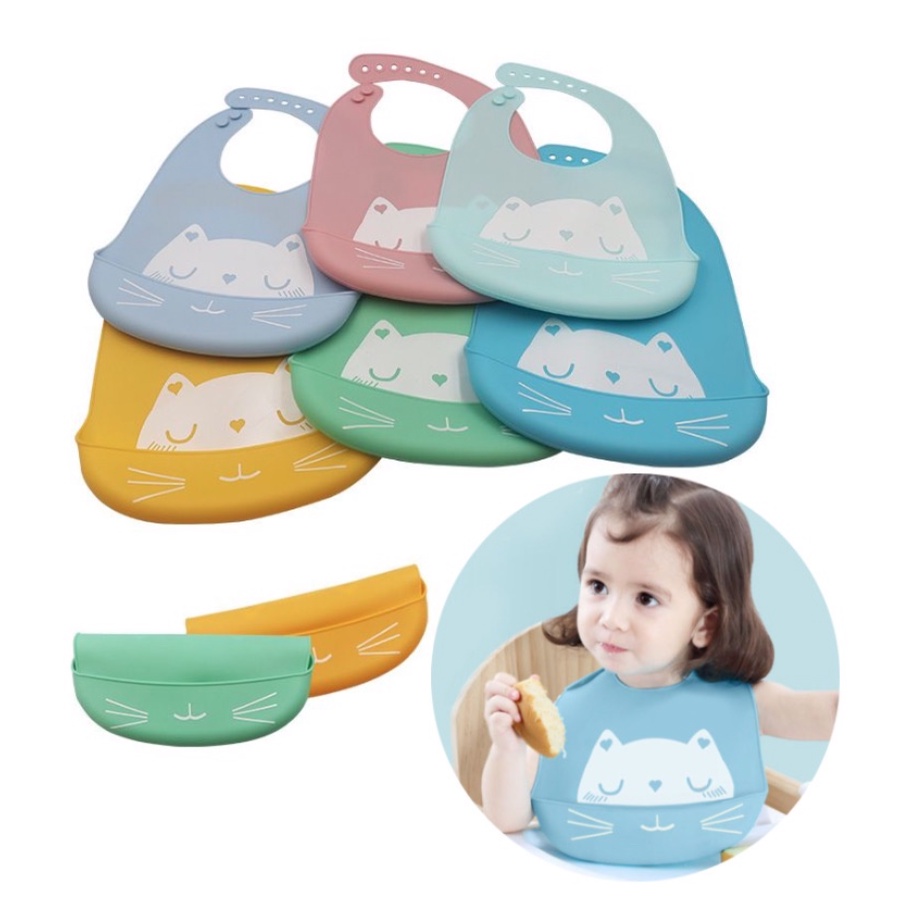 Celemek Bayi Silikon Slabber Bayi WaterProof Anti Kotor Sleber Bayi Baby Bib Silikon Slaber Celemek Makan