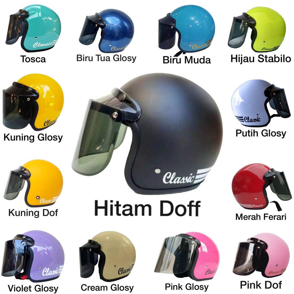 HELM BOGO GARIS CLASSIC sudah termasuk KACA DATAR free PACKING