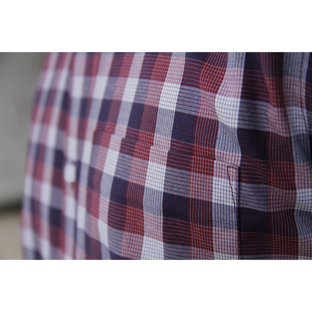 Kemeja Formal Slimfit Maginot Lengan Pendek  Pria Merah Motif Kotak-kotak 03 Good Quality 100% Original