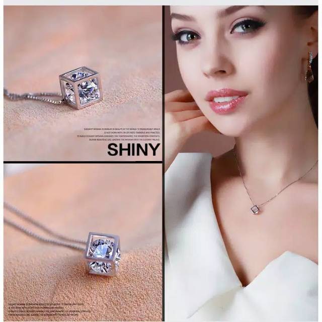 ★ODS★ FA25  Kalung Stainless  Liontin Bentuk Kubus Diamond Kalung Import kekinian # BISA COD