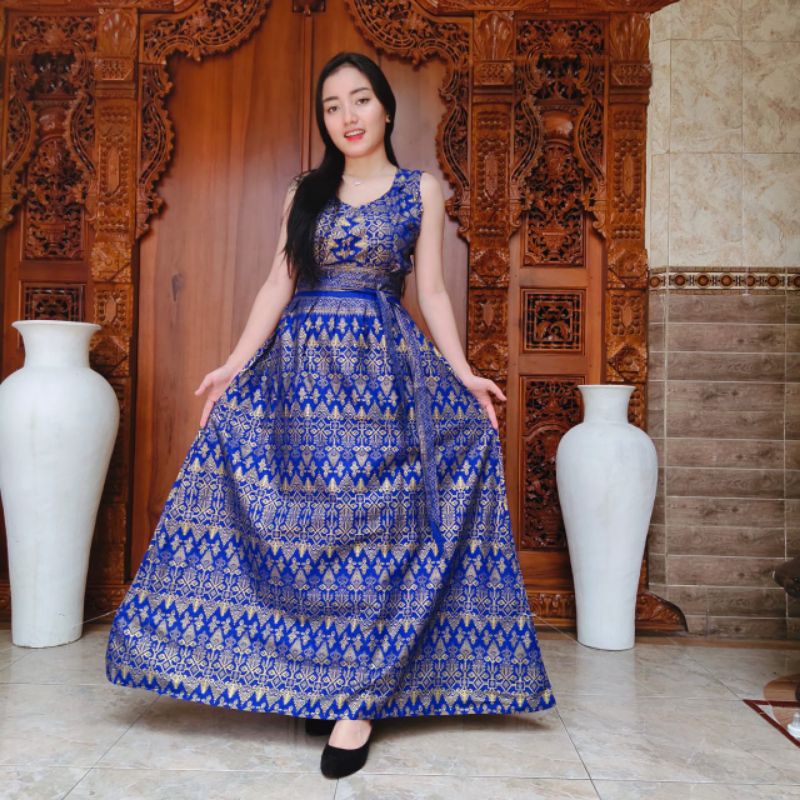 Dress Daster Panjang Tali Motif Batik Lengan Pendek Puntung Katun Super Premium Bali Terbaru Kekinian Pakaian Baju Dres Murah Wanita Cewek Perempuan Ibu Ibuk Hamil Dan Menyusui Termurah Grosir Casual XL Jumbo Lokal Santai Adem Busui Ori Maxi Gaun Muslim-Biru