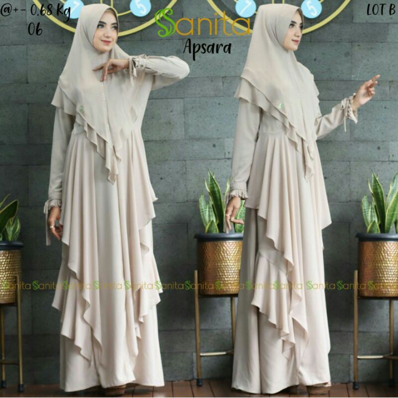gamis syari apsara busui set khimar polos premium branded original sanita real picture