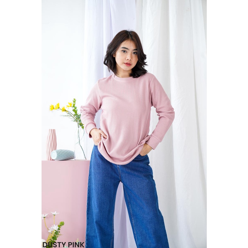 Sweater Waffle Knit Blouse Atasan Wanita Top