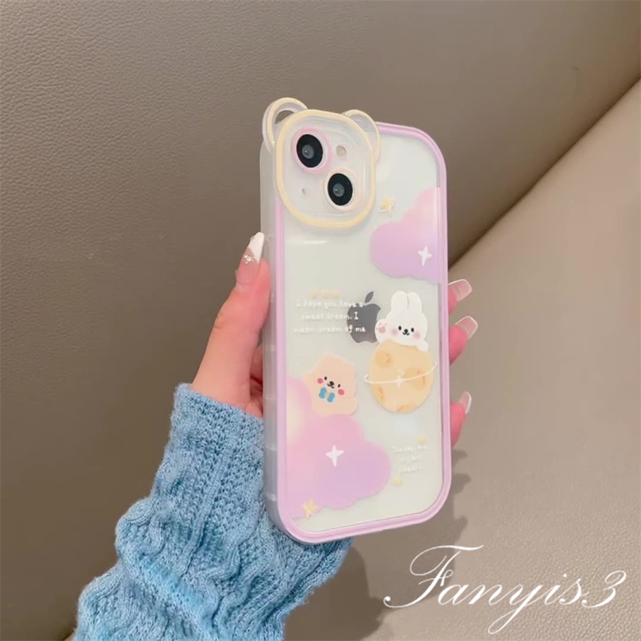 Compatible For iPhone 14 13 12 11 Pro Max X XR Xs Max 8 7 6 6s Plus SE 2020 Soft Case Pelindung Desain Planet Kelinci Fantasi Untuk