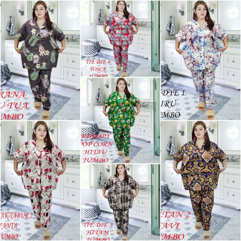 ISANNY PIYAMA SET SIZE XXL JUMBO MOTIF TIE DIE / BATIK SULTAN1 /KEROPY / READY