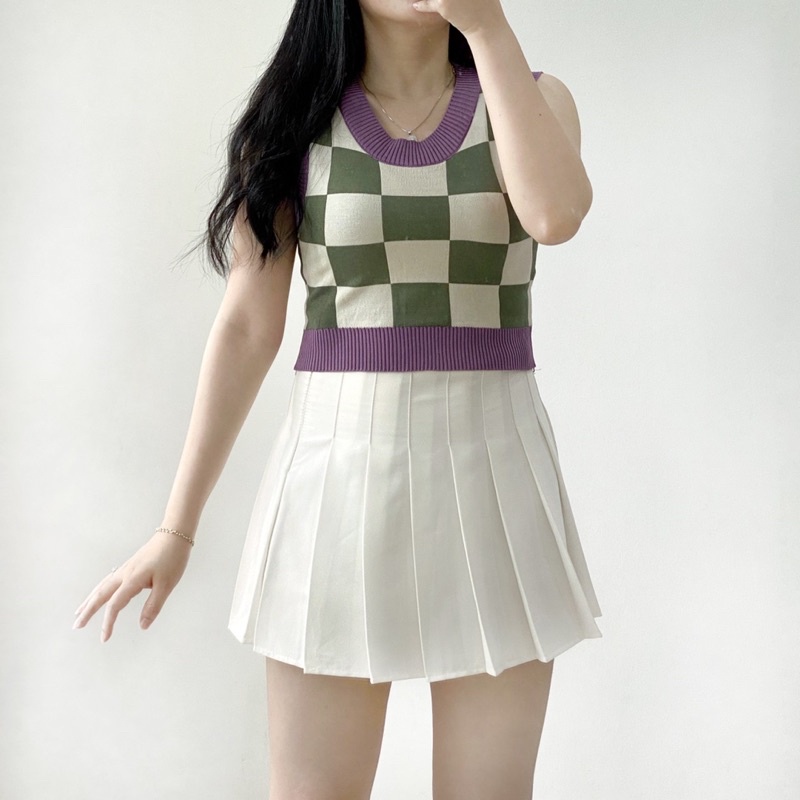 alter.cloth - JEEN VEST | Atasan Wanita Tanpa Lengan Vest Rompi Korea Kotak Hijau Ungu Tanktop Kecil