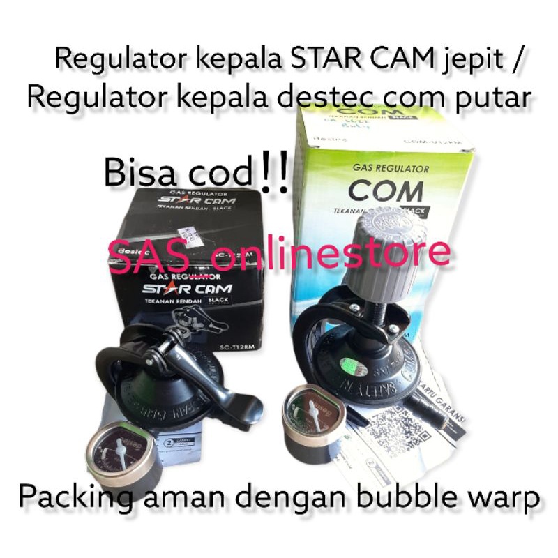 Regulator jepit Star Cam kepala dengan meter/Regulator putar destec com kepala dengan meter tanpa selang