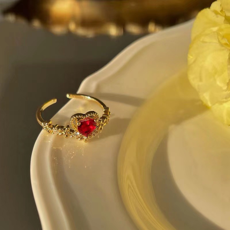 Set Cincin Model open boudoir Adjustable Bahan Zirkon Warna Merah