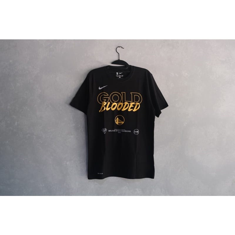 Kaos pria Baju BASKET Golden State Warriors GOLD BLOODED NBA Playoffs Mantra 2022 Hitam