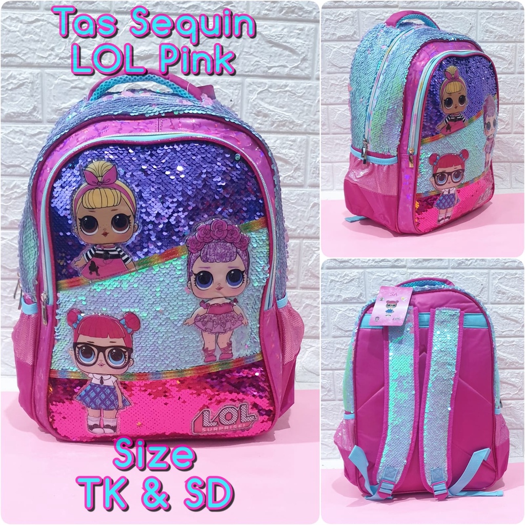 Tas Sekolah Anak TK dan SD Model Sequin Usap Gambar Unicorn LOL Frozen Tas Ransel Import Anak Perempuan TK dan SD