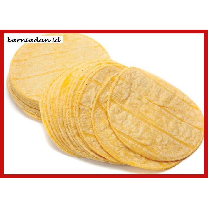 

MAKANAN-RINGAN- YELLOW CORN TORTILLA FROZEN (KULIT NACHOS), 100% JAGUNG, 500GR, 15CM -BERMACAM-