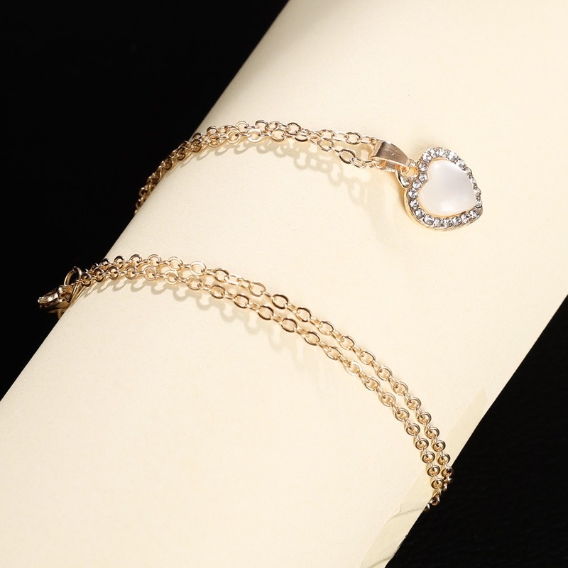 1 Pc Kalung Rantai Klavikula Hias Liontin Hati Opal Bahan Zirkon Untuk Pesta