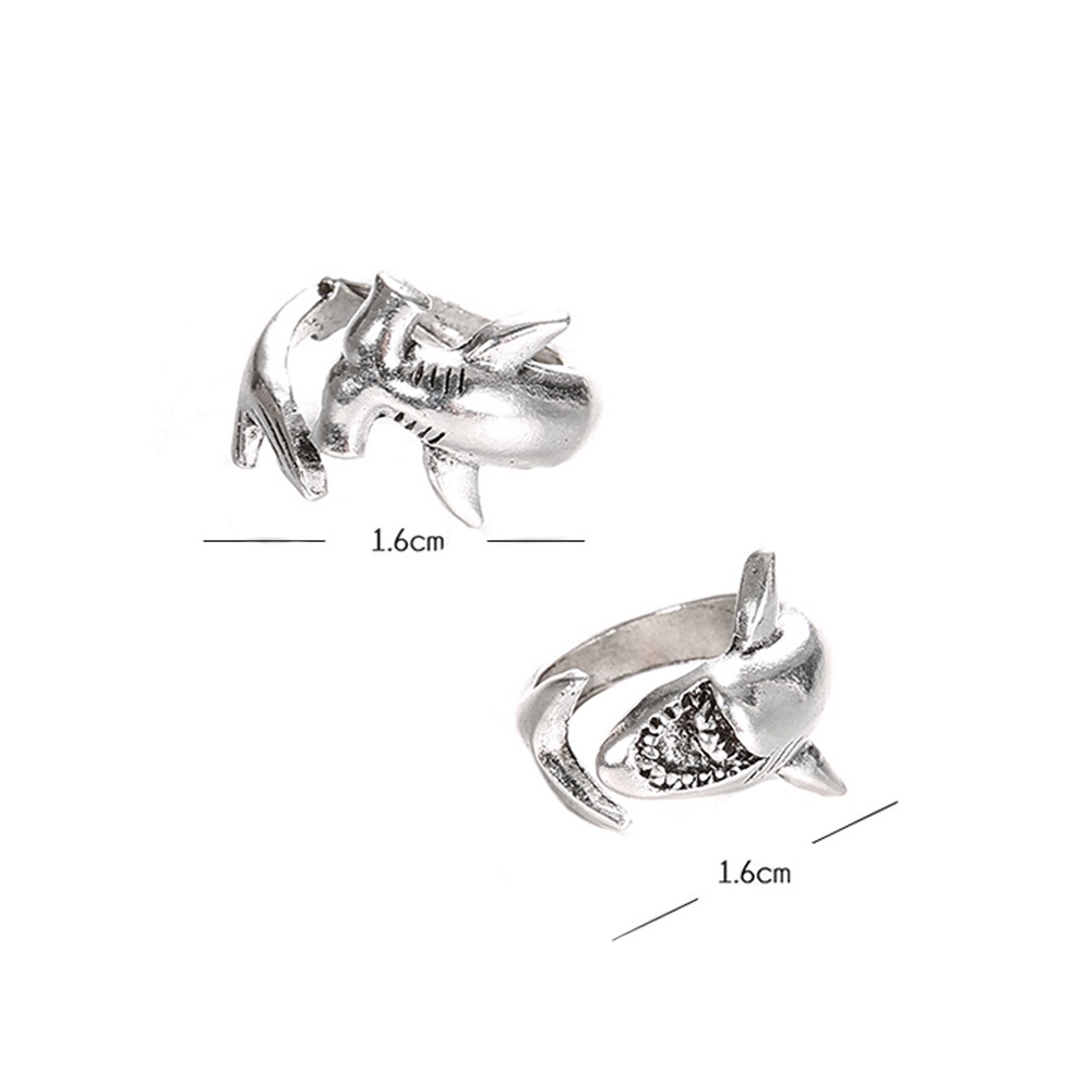 Hu Hu Hu Hu Hu Alat Bantu Pasang Kacamata♡ 2pcs / Set Cincin Model Terbuka Bahan Alloy Desain Hiu Gaya Vintage Adjustable Untuk Pria / Wanita