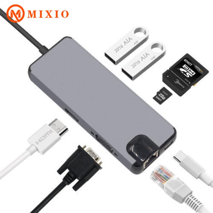 MIXIO - HC15 8in1 Hub Type-C to multimedia kabel + Card Reader HDTV Adapter 4K