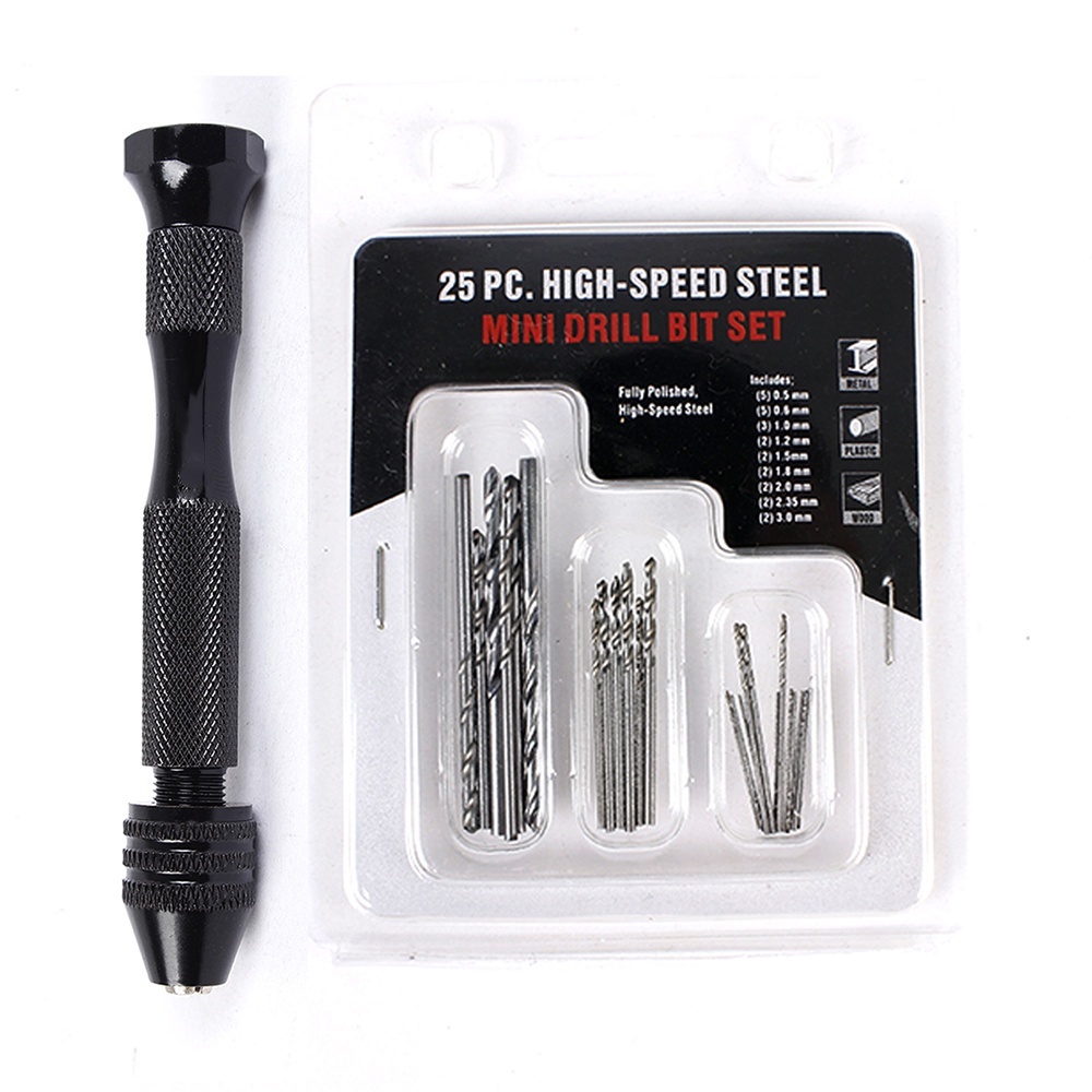 Bor Tangan Manual HSS Twist Drills + 25 Mata Bor Mini - MDBK5 - Black
