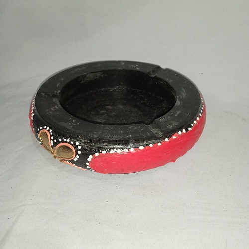 Asbak Kayu Asbak Rokok Asbak Unik Motif Painting Ukuran Sedang Diameter 15 Cm