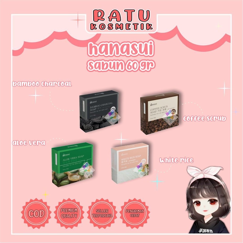 ❤ RATU ❤ Sabun  Hanasui Arang Coffe Rice Charcoal Aloevera With Scrub (✔️BPOM)