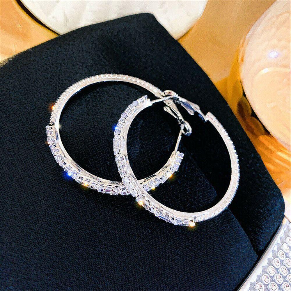 Preva Anting Hoop Bulat Anting Wanita Perhiasan Lingkaran Besar Elegan Zirkon Kristal Safir Putih