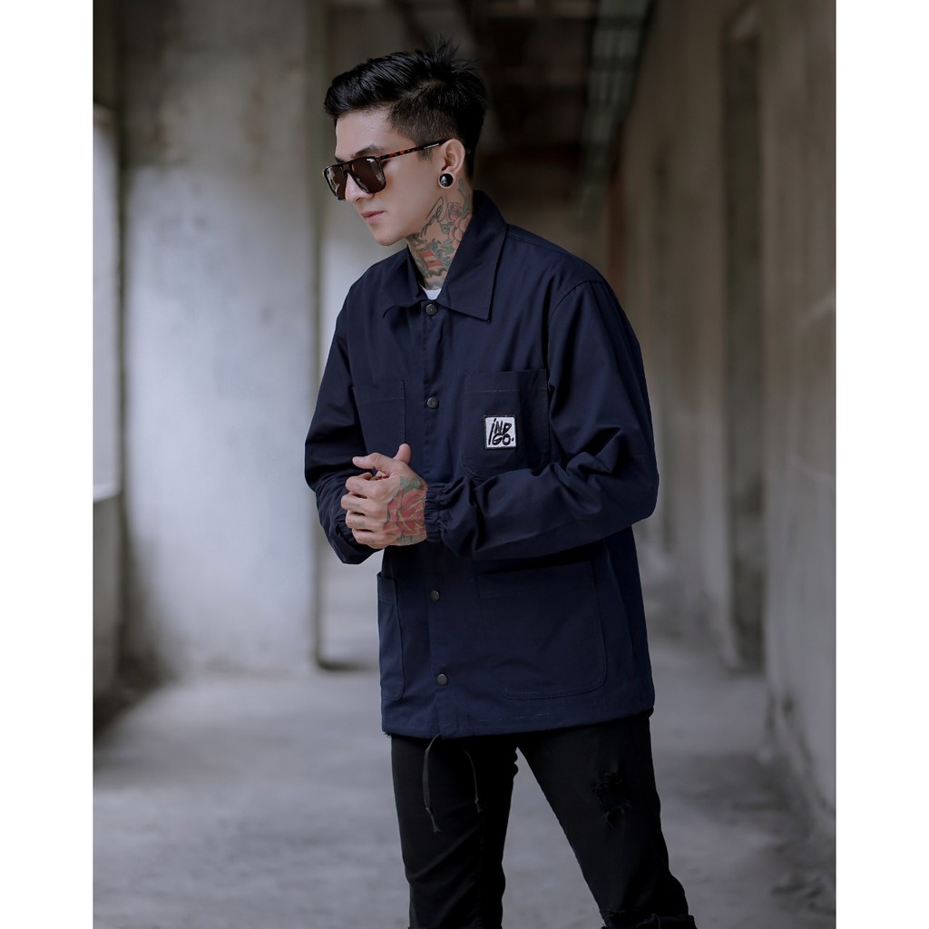 Jaket semi parka pria bahan kanvas model Coach kancing jepret fres button - Jaket coach pelatih