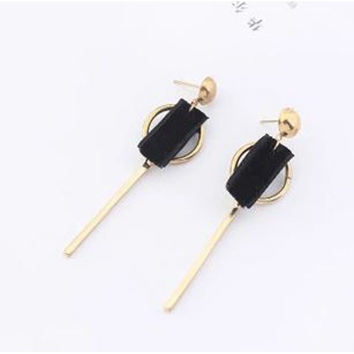 anting panjang simple bulat velvet gold long dangling earrings (1H3) jan108