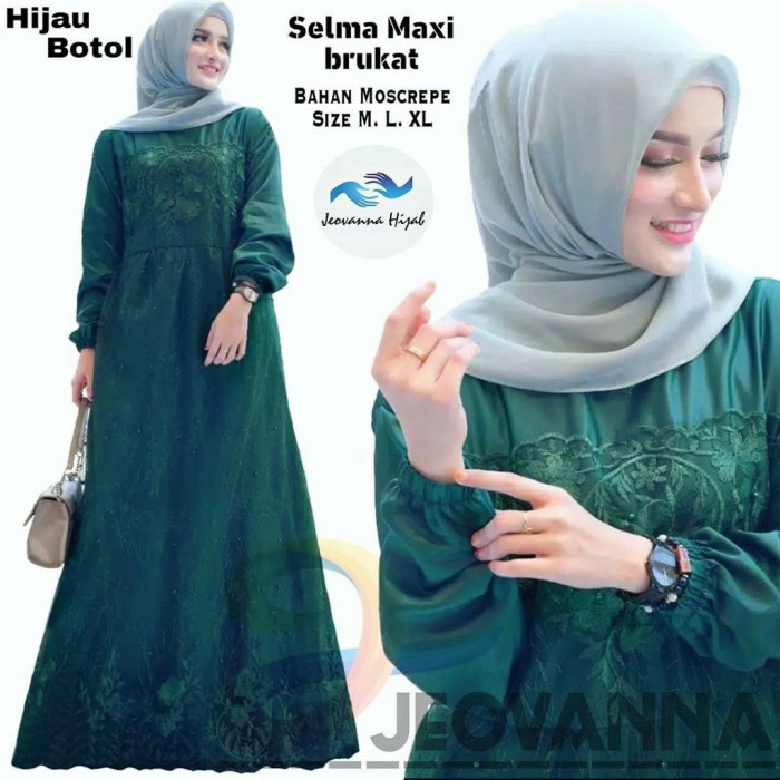 dress busana muslim wanita dewasa gamis syar'i cewek fashion lengan panjang - Hijau Botol, M kekinia