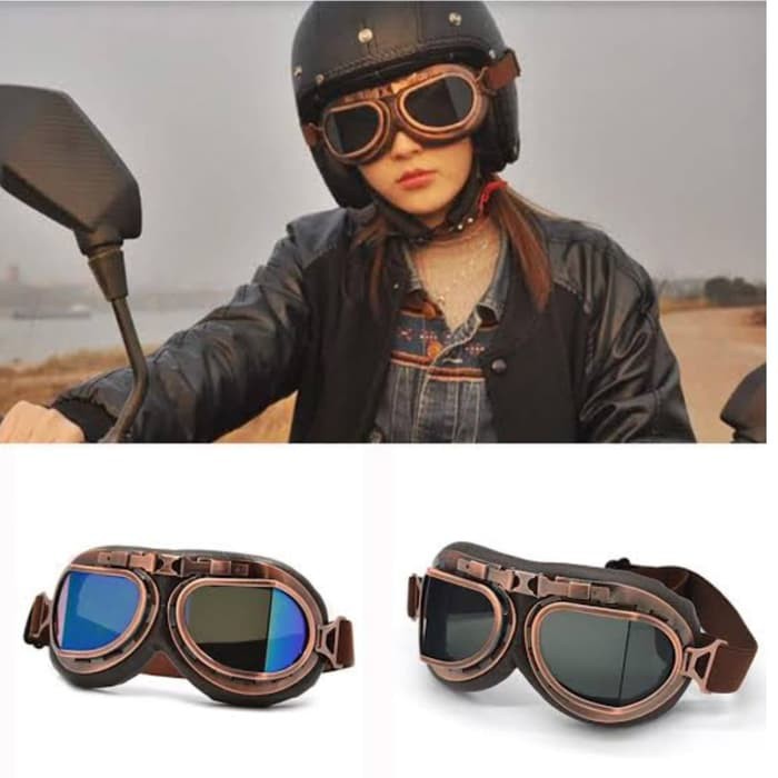 SALE vintage Aviator pilot goggles kacamata motor helmet retro helm sepeda