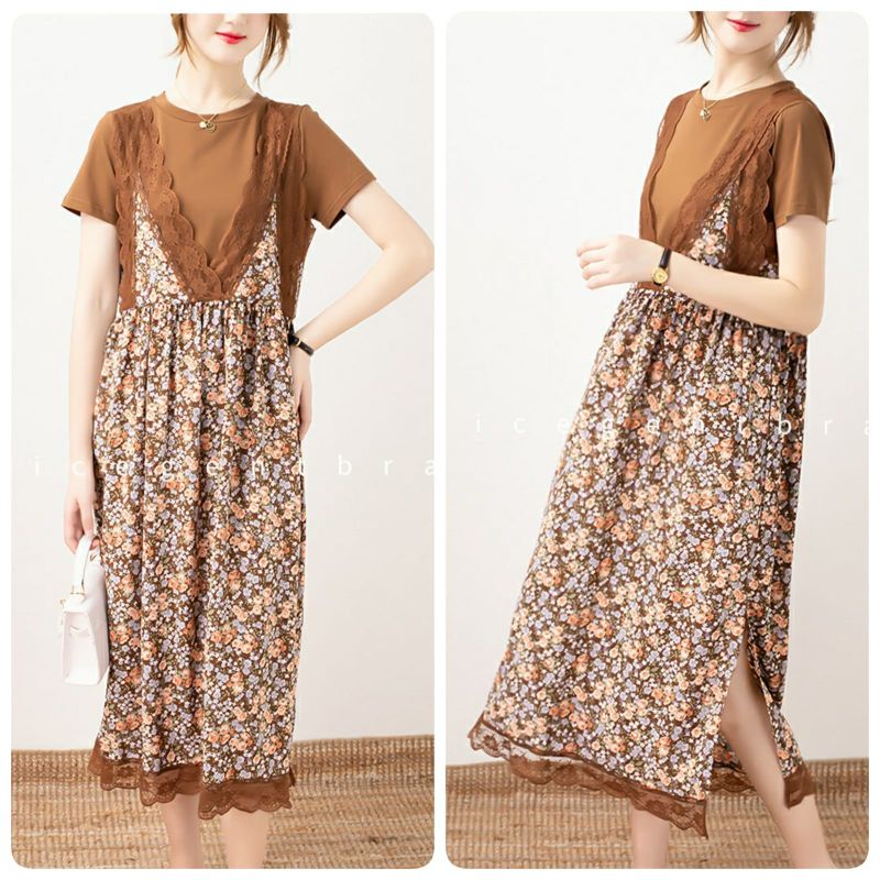 MDLV ~ 18440# Melicia Midi Dress Flower Dress Korea Import