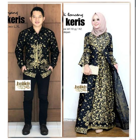 Baju Batik Couple Gamis Kemeja Prada Keris Bakung Gold Couple Terbaru