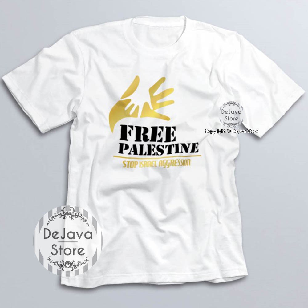 Kaos Dakwah Islami FREE PALESTINE STOP ISRAEL Baju Distro Santri Religi Muslim Palestina | 1087-7