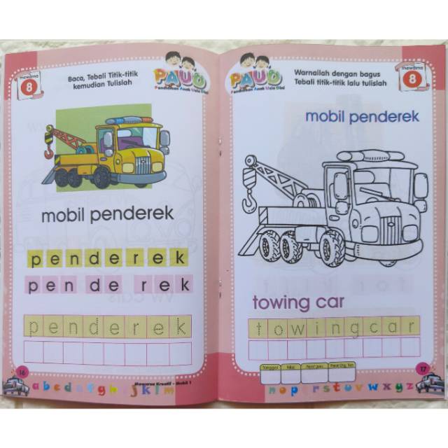 Buku Mewarnai Anak Paud Mewarna Kreatif Aneka Mobil Menebali dan Menulis Huruf Serba Jaya