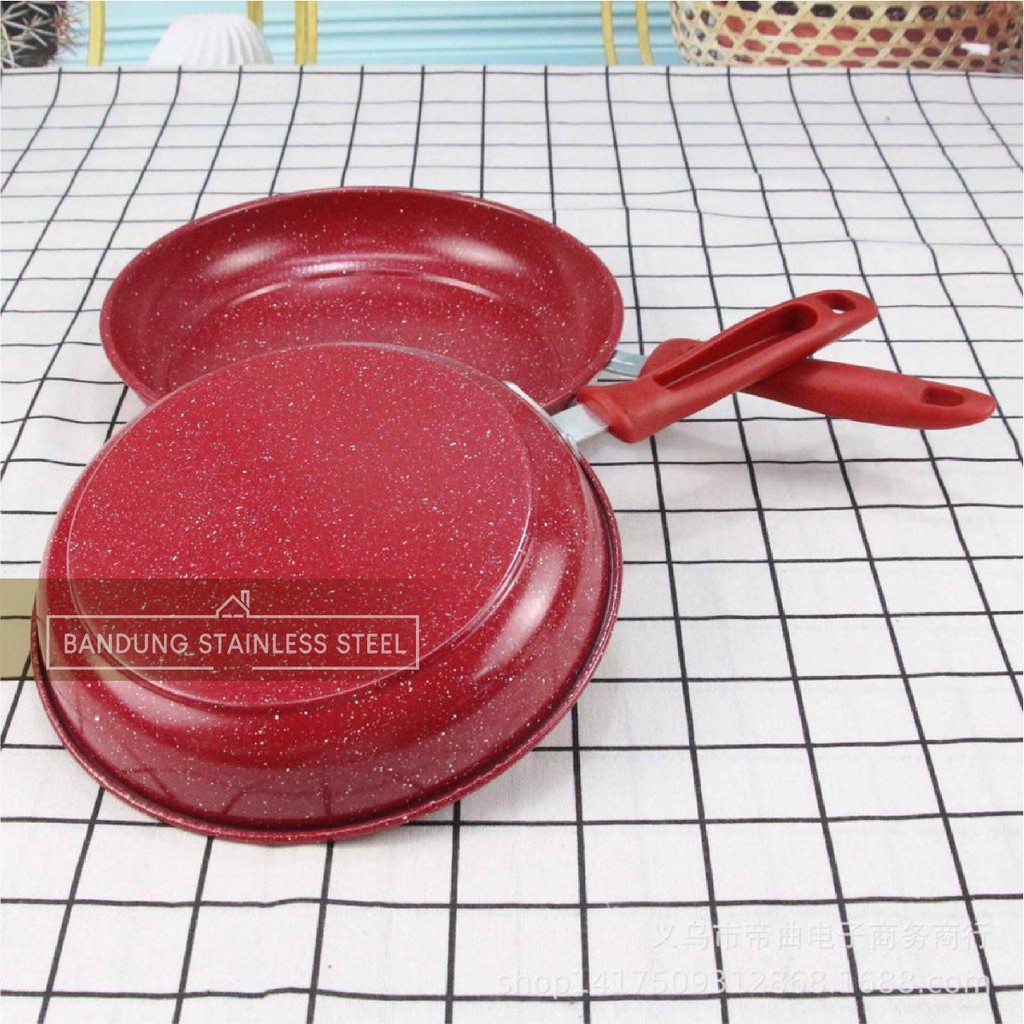 2 pcs frypan teflon marble wajan penggorengan kecil ungu merah murah 20cm 22cm