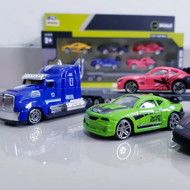 Mainan Set Diecast Truk Hauler Angkut Mobil Alloy Miniatur Truck Anak
