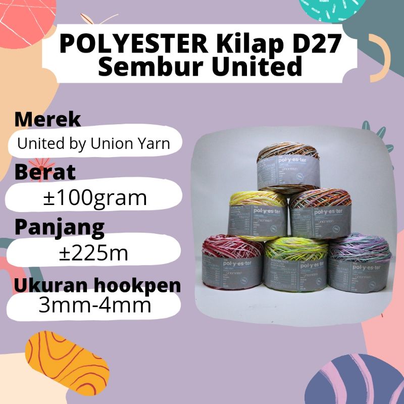 Benang Polyester Sembur Kilap Union Yarn United by Cotton D27 Murah Poly kilap benang rajut sembur