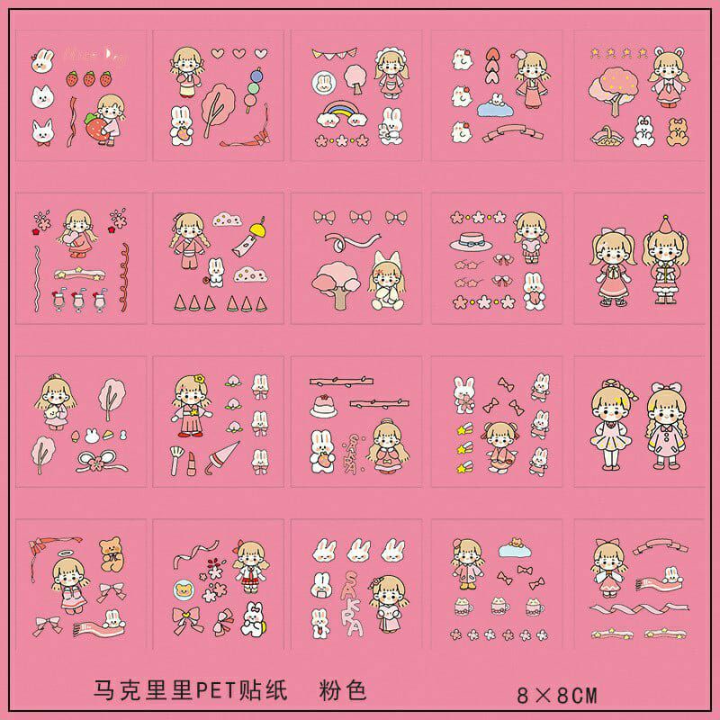 1 pcs kisscut stiker deco transparant lucu korea sticker cute kisscut-Pink
