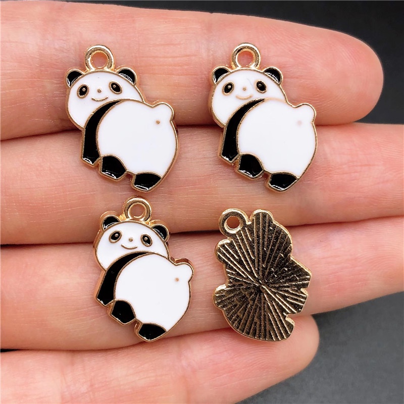 4pcs Liontin Bentuk Panda Bambu Warna Emas Bahan Alloy Untuk Membuat Perhiasan Anting