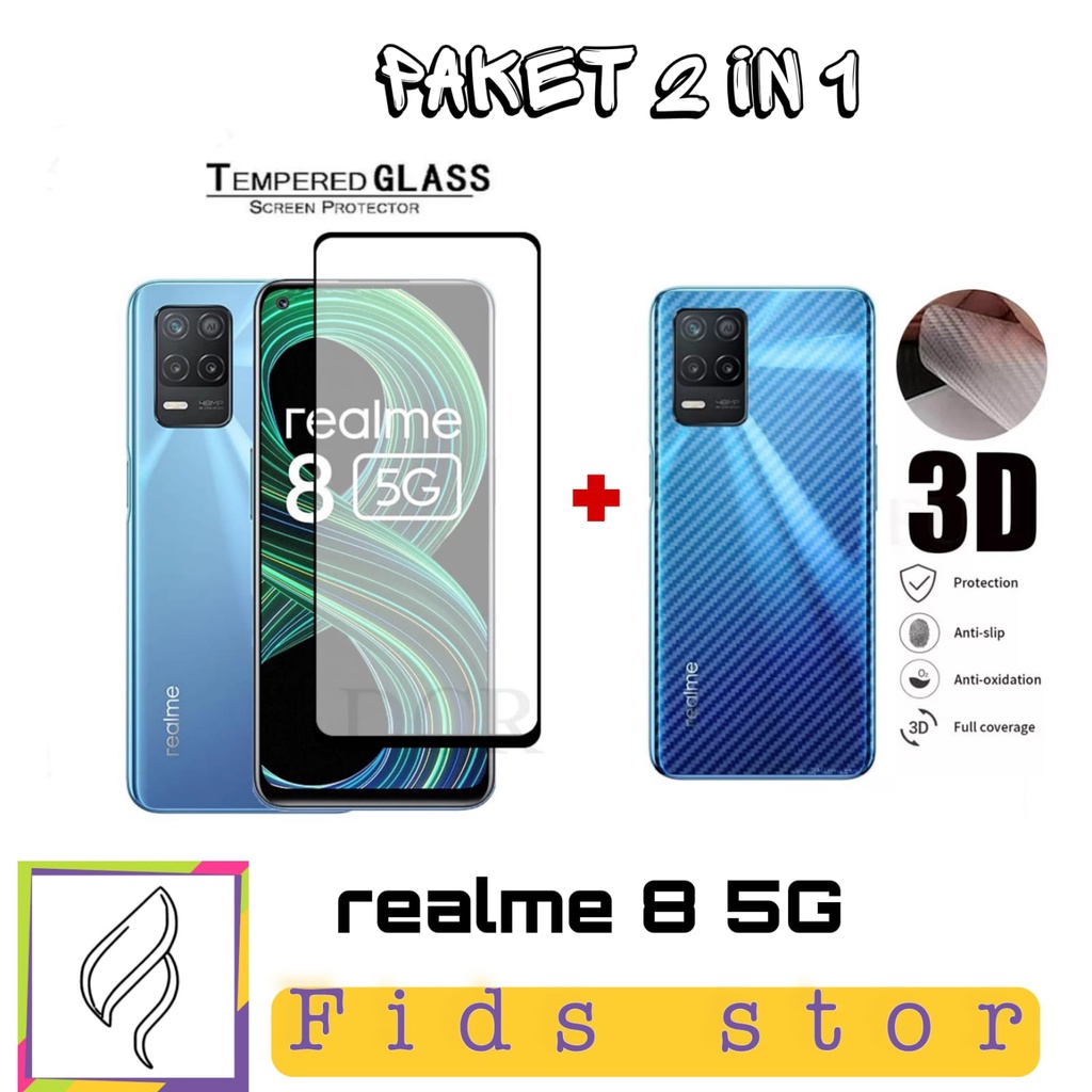 PROMO 2in1 Tempered Glass Realme 8 5G TG Layar FULL COVER Black Premium Free GarSkin Carbonflexible