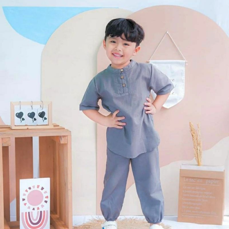 BEFAST - ZTL OOTD Setelan Baju koko Anak KALIN / set koko adam / Setelan Anak Baju Kokoh / Pakaian Anak Laki-Laki / Oneset Anak Ngaji / Set Atasan Kemeja Lengan Pendek+Celana Panjang / Fashion Anak Casual / Setelan Keluaran terbaru / Termurah