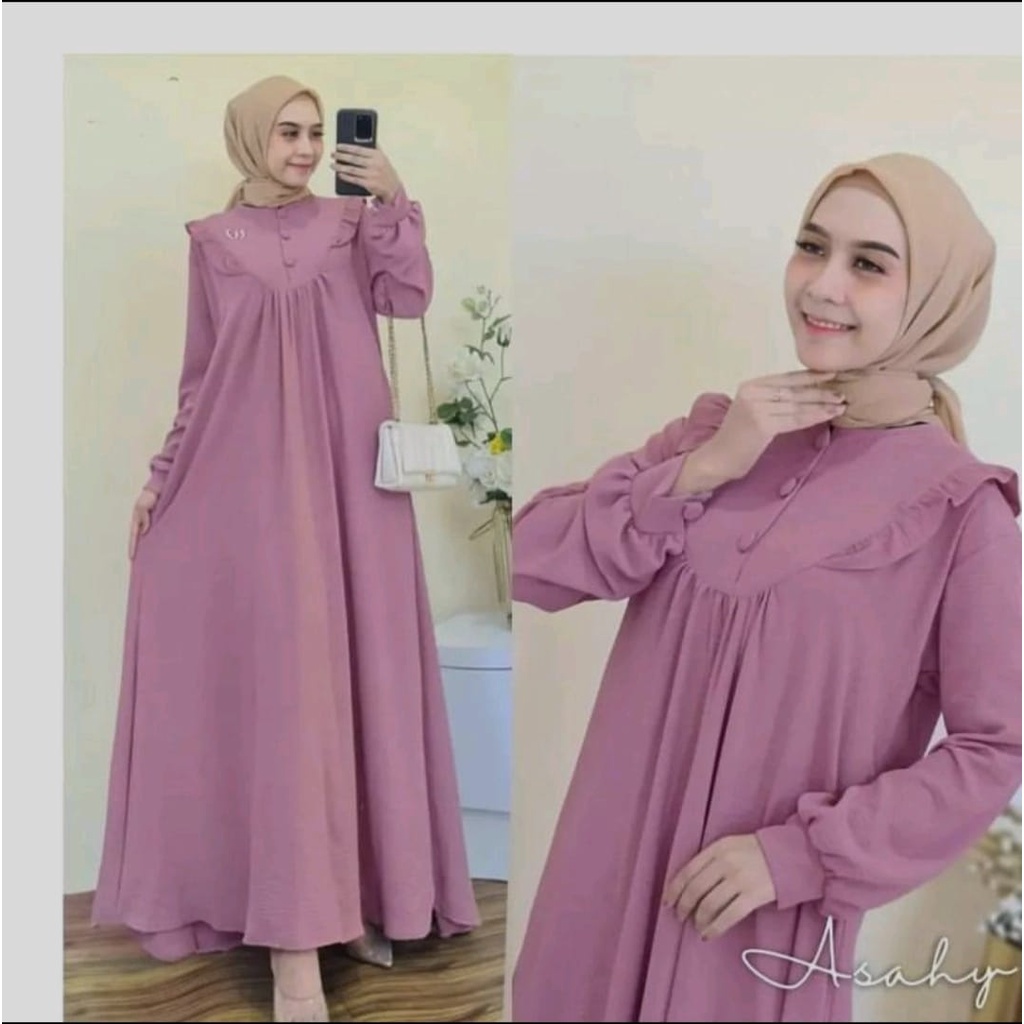 Asahy Dress / Crinkle Airflow / Gamis Wanita Pesta Kondangan Lebaran Terbaru / Long Dress / Dress Maxi / Tunik Midi Terbaru / Gamis Dress Ashay Crinkle Terbaru