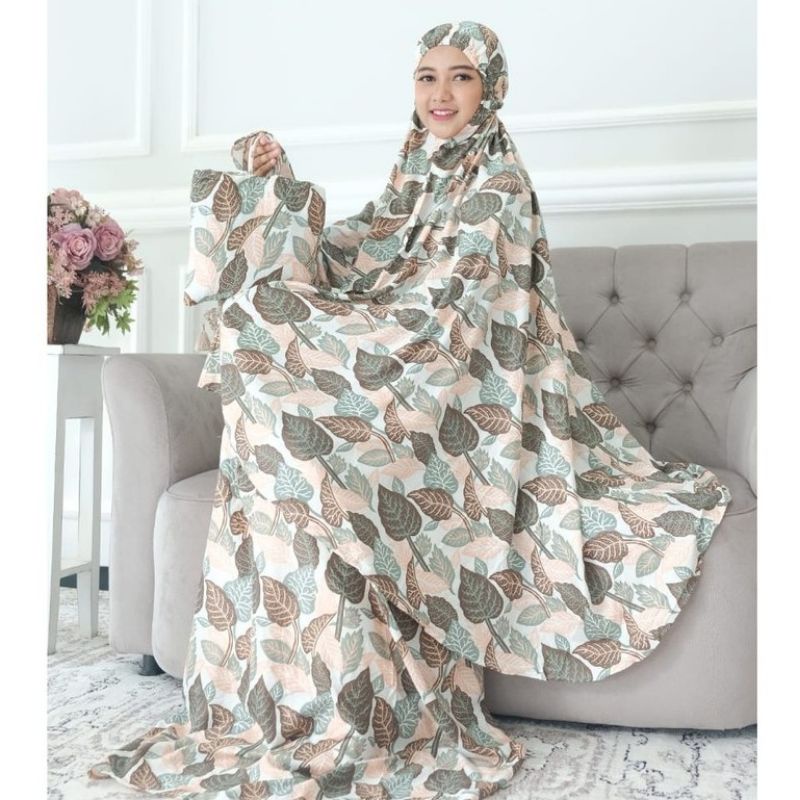 MUKENA DEWASA KATUN RAYON MURAH ADEM MOTIF DAUN MAPLE BUNGA KABAYA MOTIF BALI PRINTING UNTUK LEBARAN