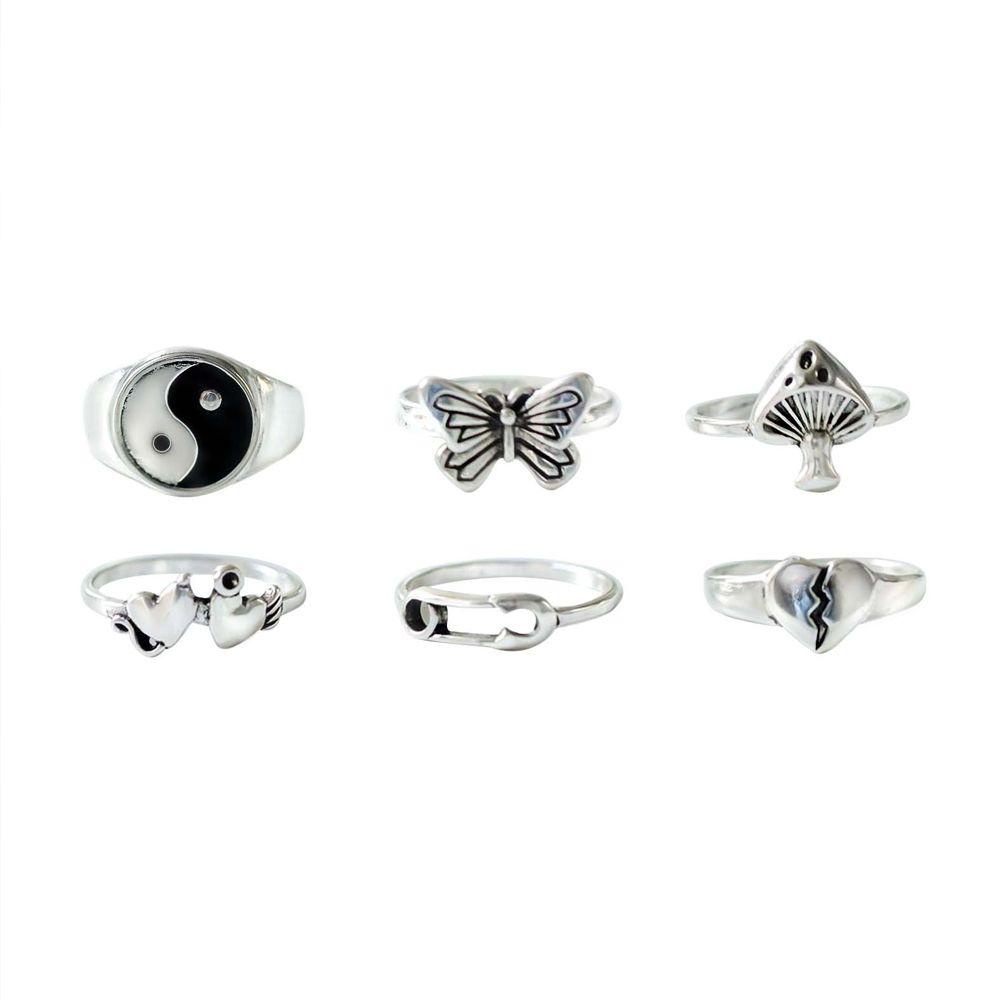 Nanas 6Pcs/Set Retro Cincin Set Wanita Fashion Pesta Hip Hop Pola Hati