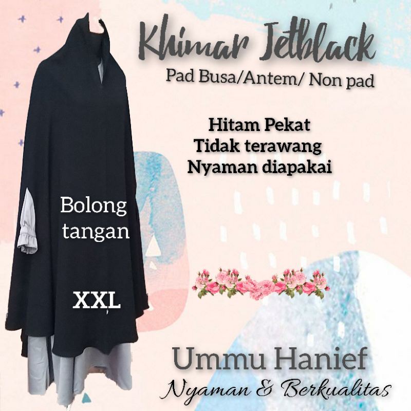 khimar jetblack Bolong tangan Jetblack Non  pad / padbusa/ antem ready stosck-1