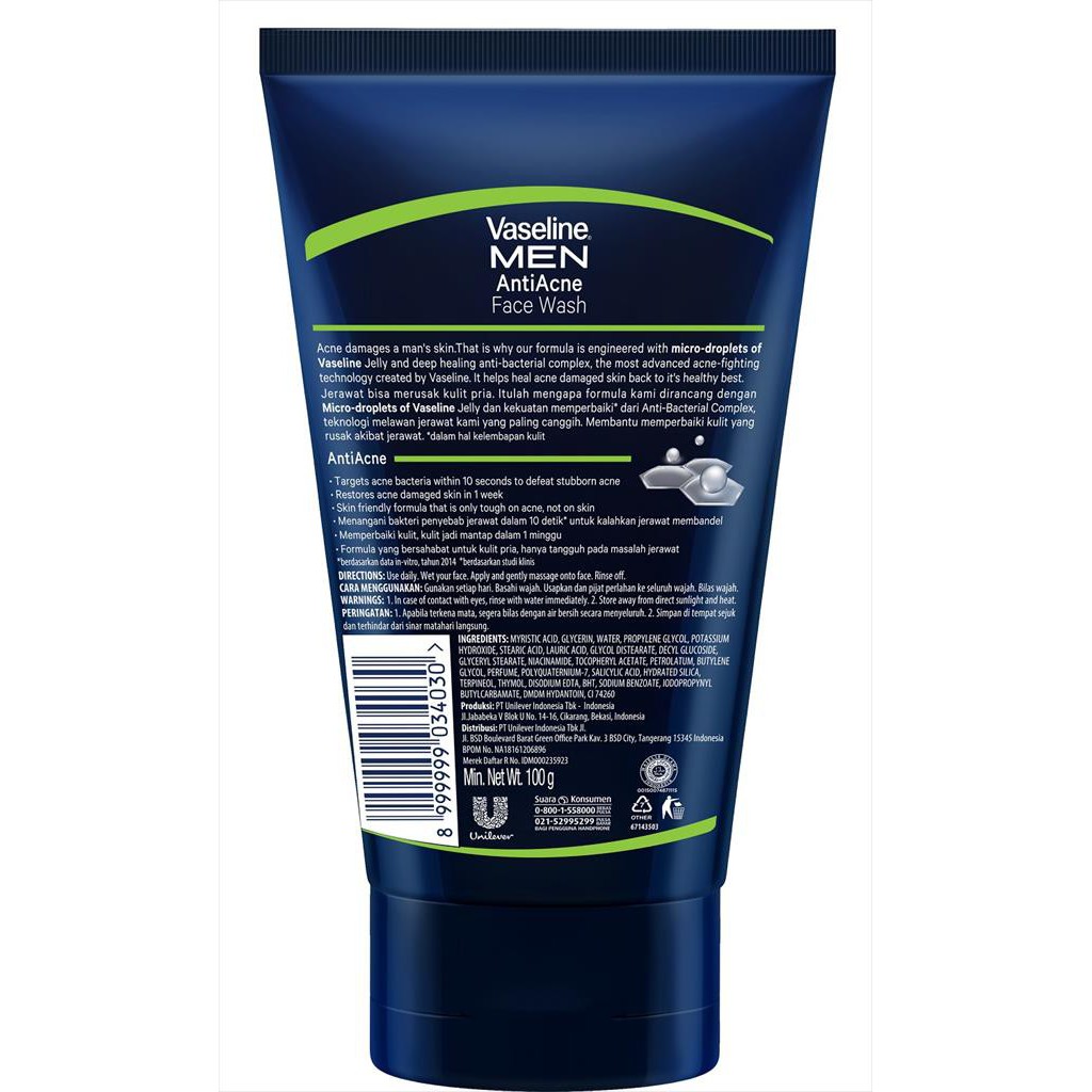 VASELINE MEN ANTI ACNE FACE WASH 100GR