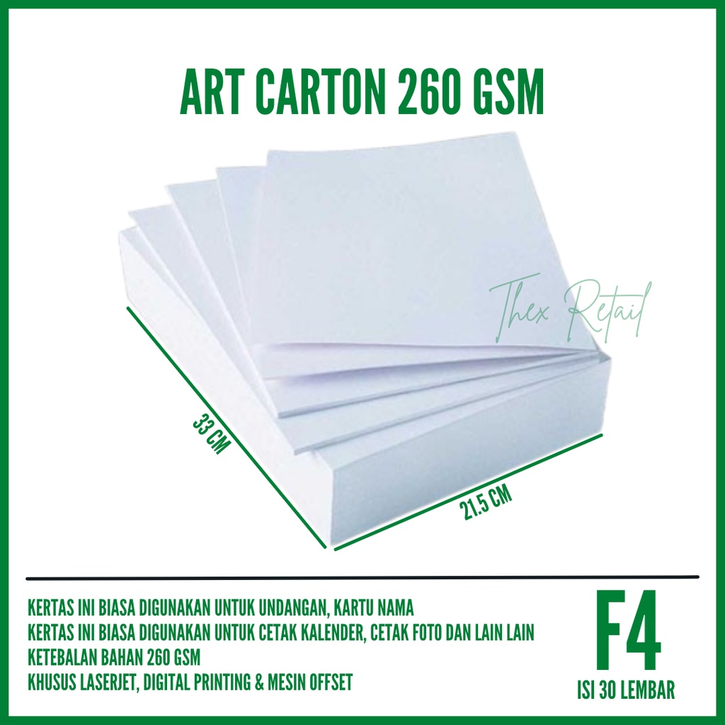 

Kertas Art Karton F4 260 gsm isi 30 lembar / Kertas Art Carton F4