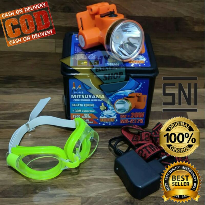 Senter kepala Selam 20Watt LED FREE KACA MATA RENANG Headlamp Diving LED 20 Watt, Senter Kepala LED 20W MITSUYAMA MS-217P/K