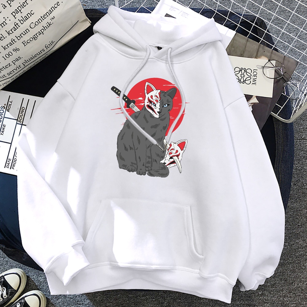 Cat With sword - Hoodie Sweater Jaket Kucing Ninja Samurai Jepang