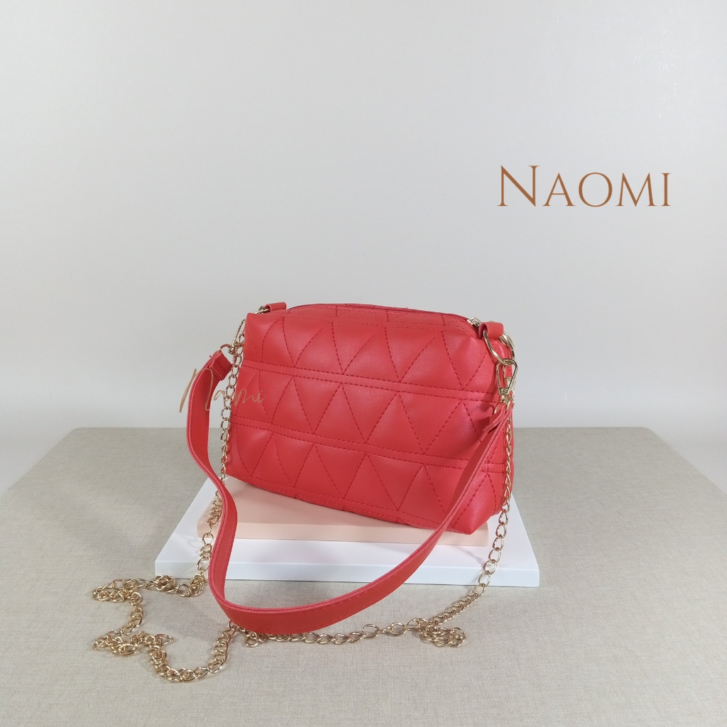 NAOMI - SALE Marceline Sling Bag Kulit Sintetis PU - Tas Harian Simple Daily - Ringan Enteng Lembut Rantai - Tas Fashion Wanita Dewasa Motif Triangle 6 Warna - Tas Selempang simple Impor - Tas Wanita - tas simple ringan - tas rantai - Naomi Bag